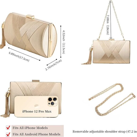 Clutch Purses For Women Tassel Evening Clutch bag Cross Body & Shoulder Bag For - Picture 2 of 6